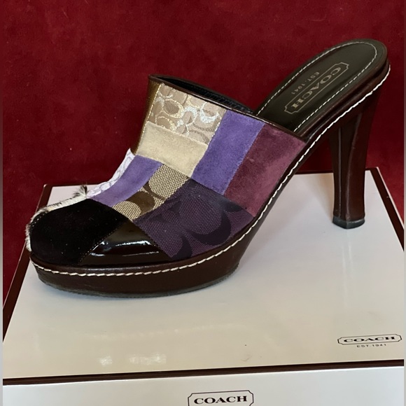 Coach “Eva” Holiday Purple Patchwork with Leopard Print Mules - Size 7.5 - Picture 5 of 6